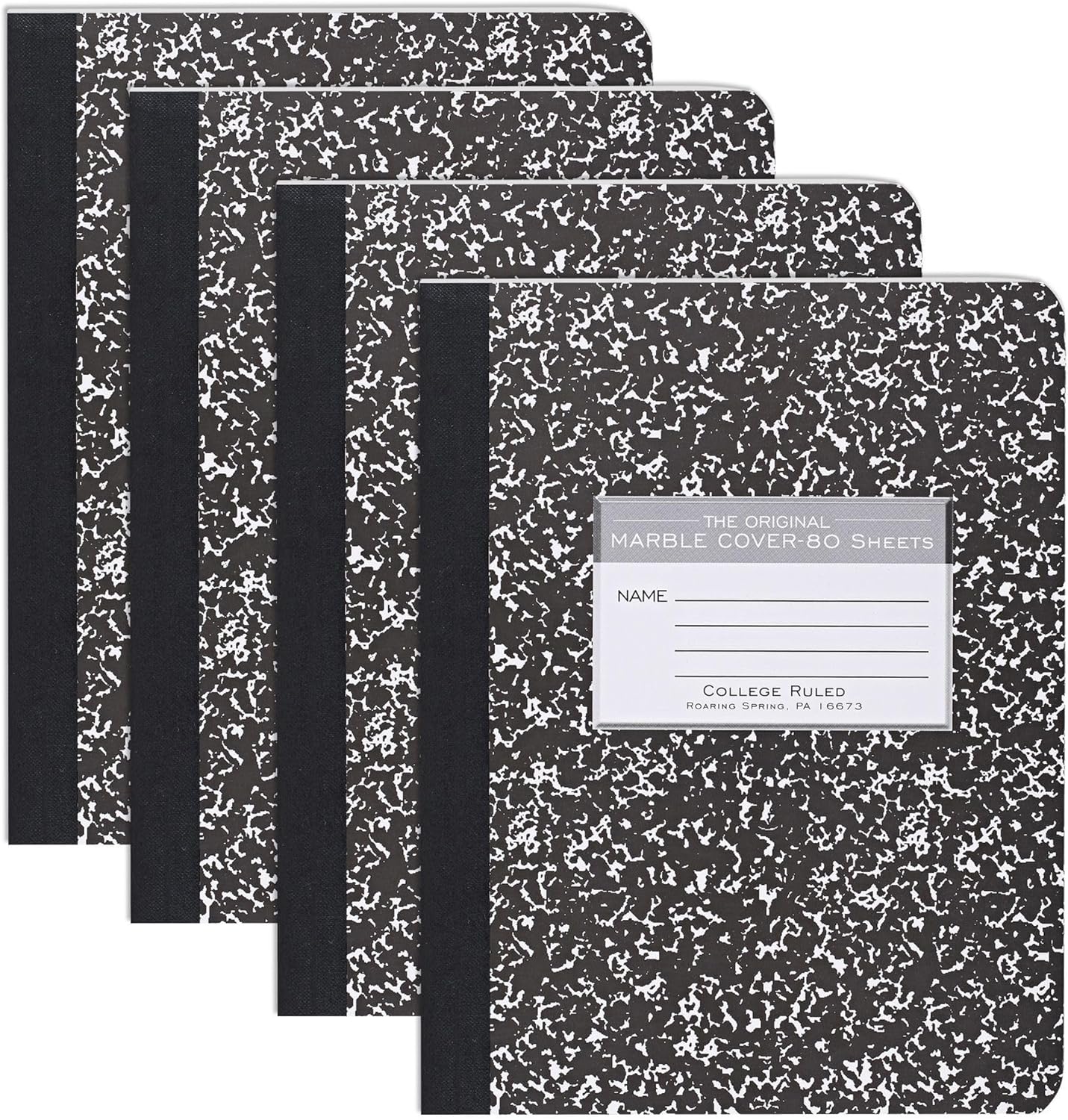 Roaring Spring Hard Cover Composition Notebook, 4 Pack, Assorted Colors Marble Comp Book, 9.75″ x 7.5″, Wide-Ruled with Margin, 100 Sheets (200 Pages)