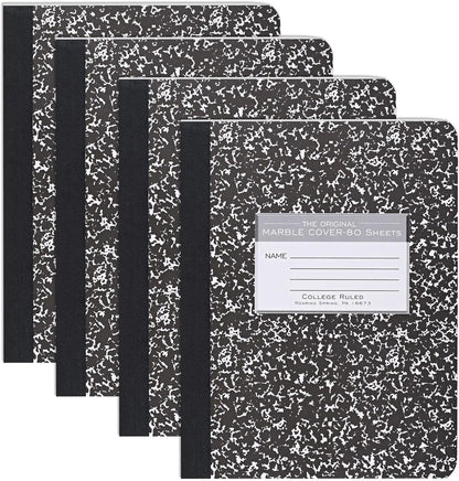Roaring Spring Hard Cover Composition Notebook, 4 Pack, Assorted Colors Marble Comp Book, 9.75″ x 7.5″, Wide-Ruled with Margin, 100 Sheets (200 Pages)