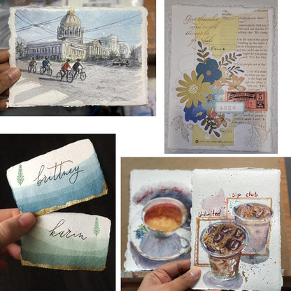 Handmade Cotton Paper with Deckle Edge Recycled Cotton Rag Mixed Media Card Stock for Postcards, Invitations, Crafts and Announcements (150gsm, 4x6 inch "A6", 50 Pack)