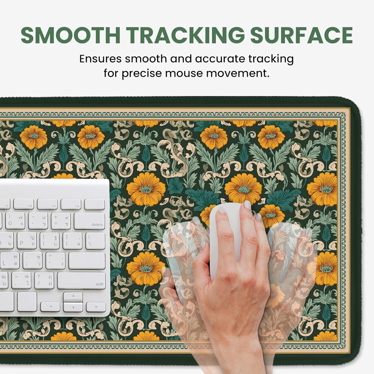 Large Mouse Pad for Desktop, Cute Desk Mat Pad Protector for Work & Gaming, Aesthetic Pretty Anti-Slip Laptop Blotter Cover for Office School Home Supplies, Wildflowers, 31.5" x 11.8"