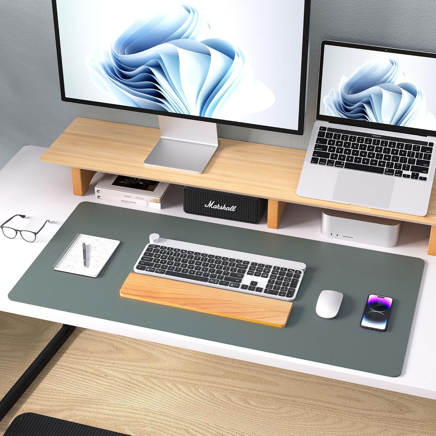 Aothia Leather Office Desk Pad Protector, Non-Slip PU Leather Desk Blotter, Waterproof Laptop Writing Mouse Pad for Office and Home, Black, 31.5" x 15.7" - Colors B