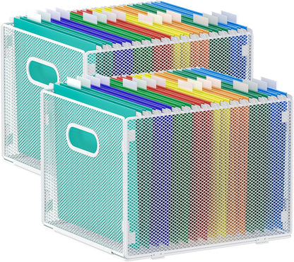 samstar 2 Pack Hanging File Organizer, Mesh File Folder Box Filing Box File Cabinet Organizer Storage Boxes, Letter Size