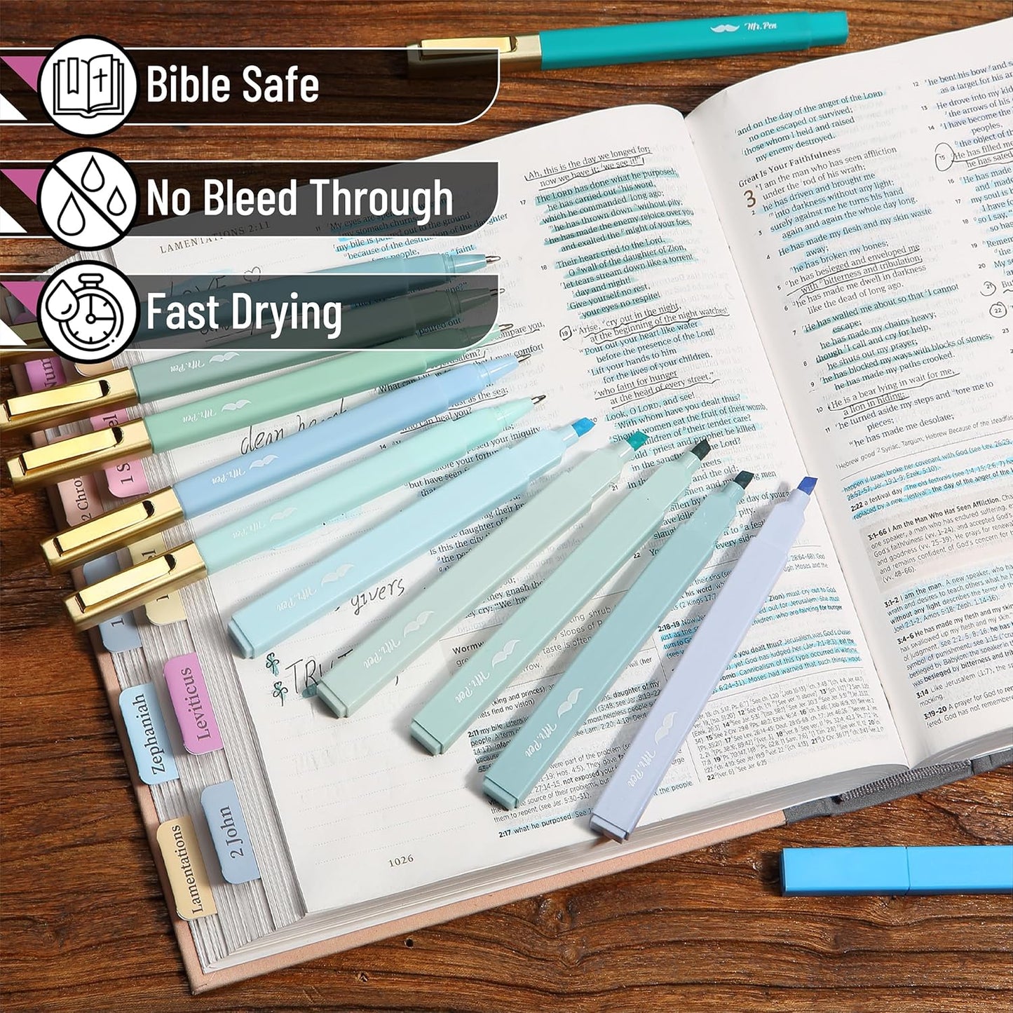 Mr. Pen- Aesthetic Highlighters and Ballpoint Pens No Bleed, 12 Pack, Pastel Colors, Bible Highlighters and Pens No Bleed, Fast Dry and No Smear for Bible Journaling, Planner, School Supplies
