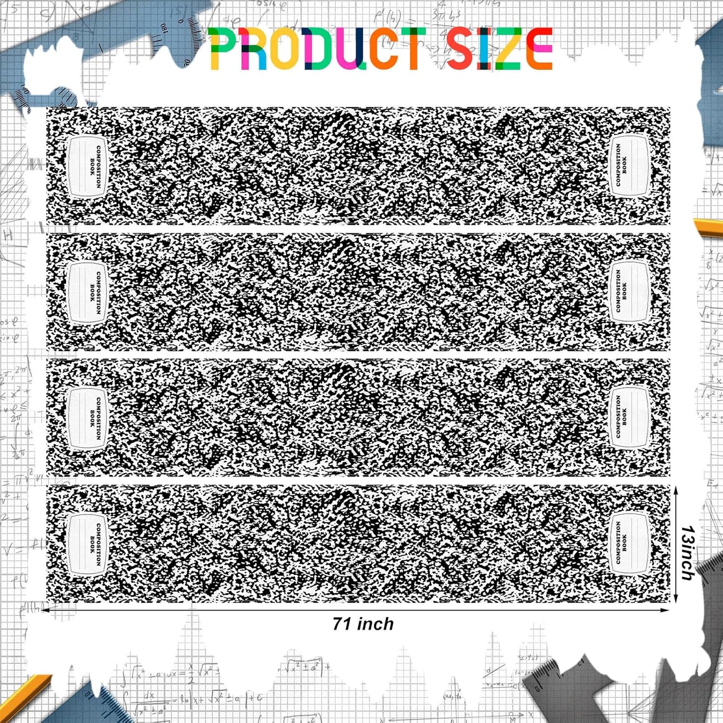 Breling 4 Pcs Preschool Graduation Decorations Table Runner Kindergarten Graduation Tablecloth Composition Pencil Crayon Ruler Notebook Table Runner for School Dining Room Classroom Party Decoration