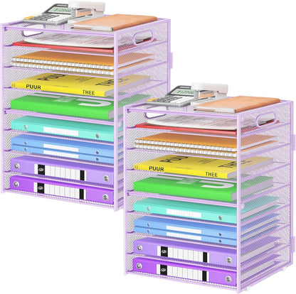 Cawukege 9 Tier Paper Organizer with Handle, Black Large Capacity Desk Organizer Mesh File Folder Letter Paper Tray Desktop Document Sorter for Classroom, School, and Office Accessories Organization