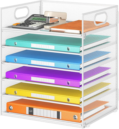 Lavatino 5 Tray Desk File Organizer, Black Mesh Paper Sorter Letter Tray Organizer with Handle, Desktop File Organizer and Storage for Letter/A4 Office File Folder