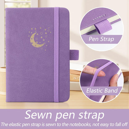 BOBO RABBIT 3 Pack Pocket Small Notebooks Total 600 Pages A6 Moon Star Aesthetic Mini Compact Journal Notebook For Note Taking Journaling Hardcover Leather College Ruled Lined Note Pads for Women Men Travel Office School