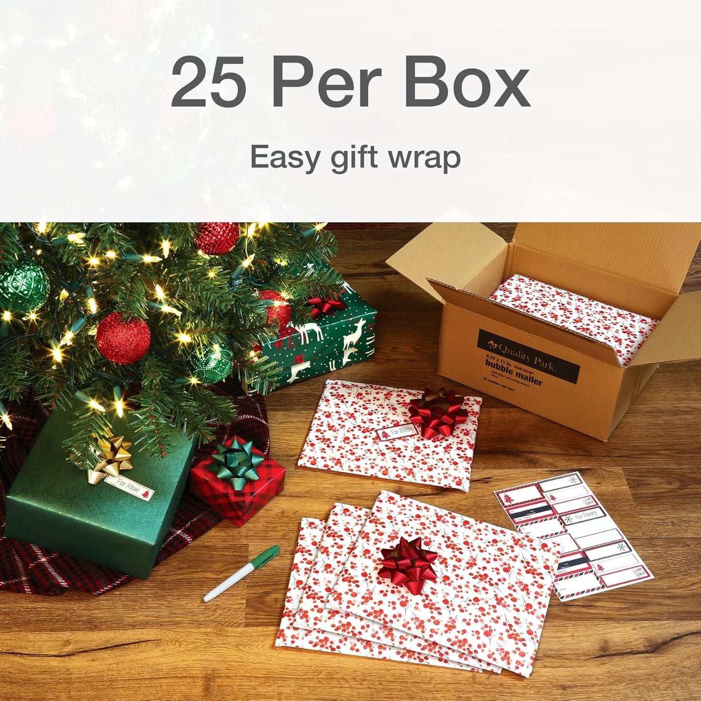 Quality Park Bubble Mailers, 8.5 x 11 Shipping Envelopes, Water Resistant White Poly Padded Envelopes, Redi-Strip Peel Off Closure, 25/Box (QUA85859)
