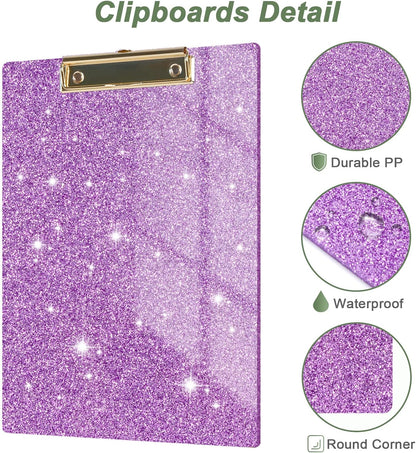 Rimilak Acrylic Glitter Clipboards, Sparkly Board with Low Profile Gold Clip, Designed for Classroom School and Office Use, A4 Letter Size 9 x 12.5 in, Pink