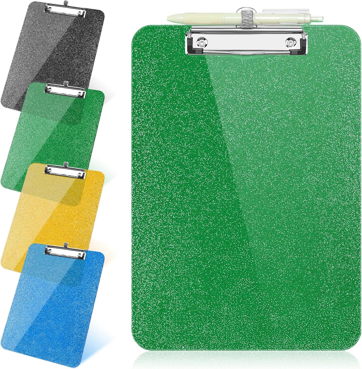 SFLHHDM 1 Pcs Clear Glitter Clipboards, Plastic Clipboard with Pen Holder, Size 8.85 x 12.4 in Shiny Clipboards with Low Profile Clip, Cute Hanging Clipboard for Office School Sparkly Clip Board-Pink