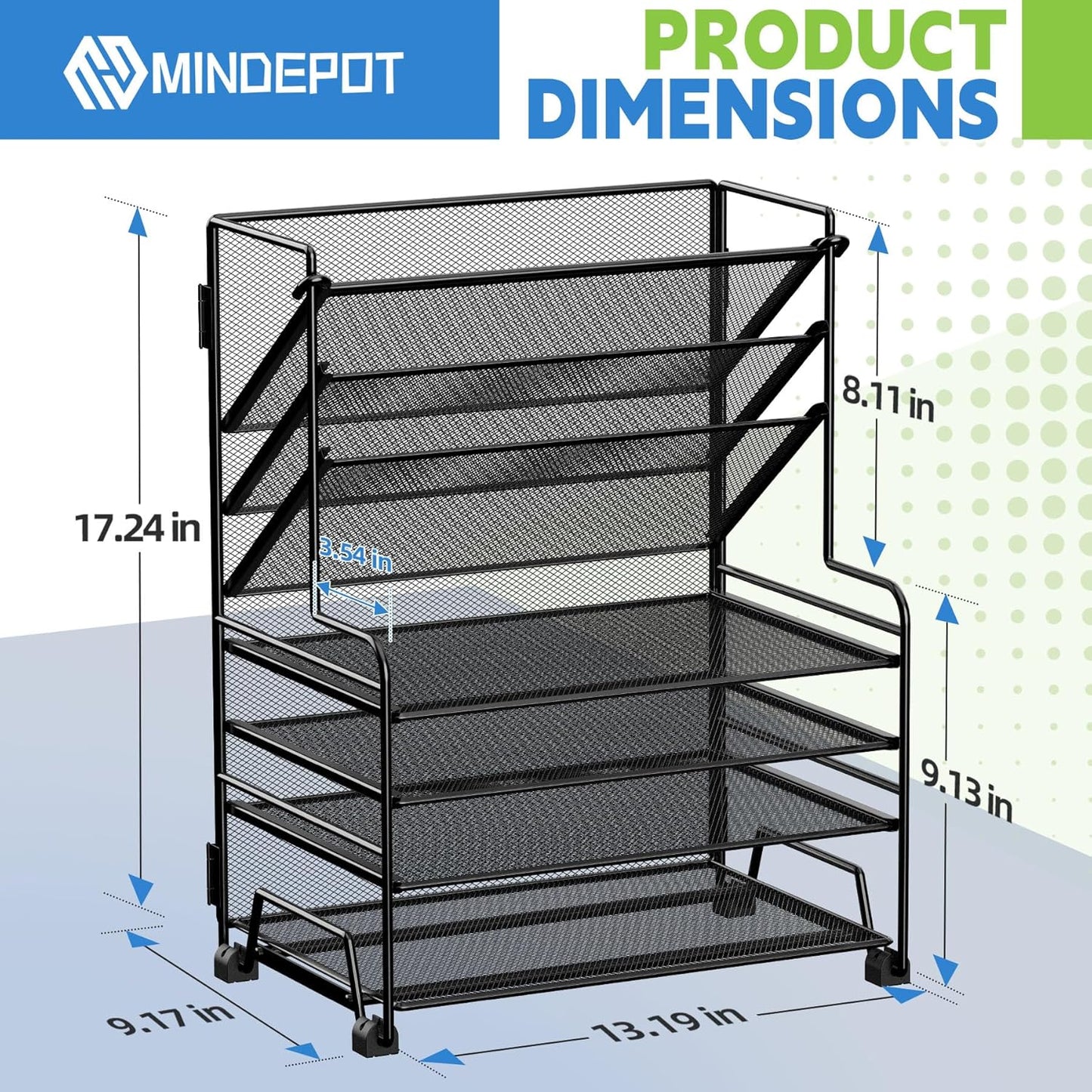 MINDEPOT 4-Tier Paper Organizer + 3-Pocket File Holder + Drawer + Pen Holders, Desktop File Organizers Paper Tray for Office Supplies School Classroom Organization (Black, No Drawer & Pen Holder)