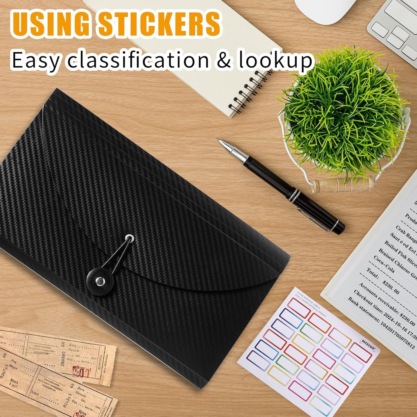 Nicecho Receipt Coupon Organizer, 13 Pockets Small Accordion File Organizer with Labels for Receipt Cards, Bill Business, Coupons Storage, 10.2X 5.1 Inches