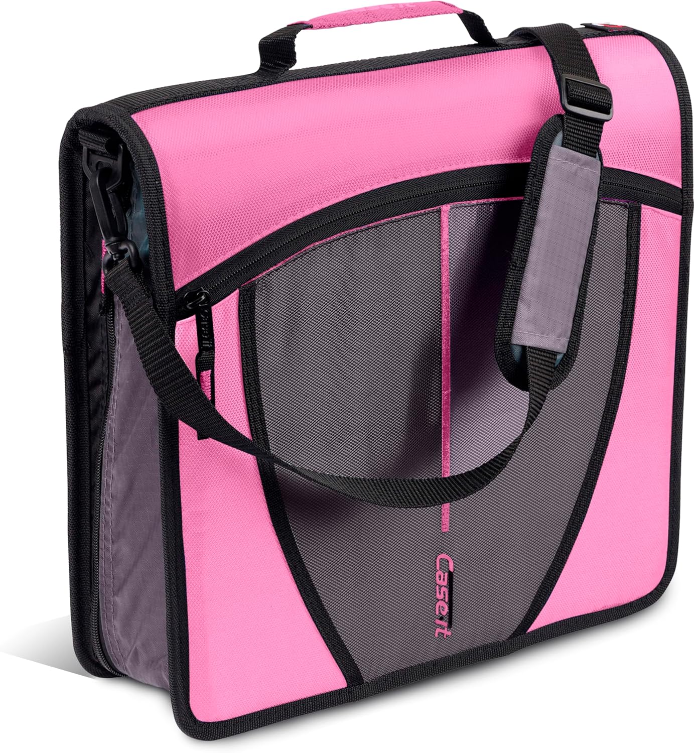 Case-it Mighty Zip Tab School Zipper Binder | 3-Inch O-Rings, 600-Sheet Capacity, 5-Subject Expanding File Folder, Multiple Pockets & Storage Organizer, Shoulder Strap | D-146 Jet Black