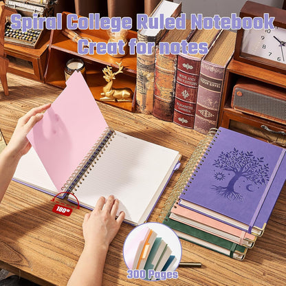 Ovesmusl Hardcover Spiral Notebook 8.5" x 11" with 5 Removable Dividers 300 Pages Leather 5 Subject Notebook College Ruled 100GSM Large Spiral Notebooks for Work Thick Lined Journal for Women, Green