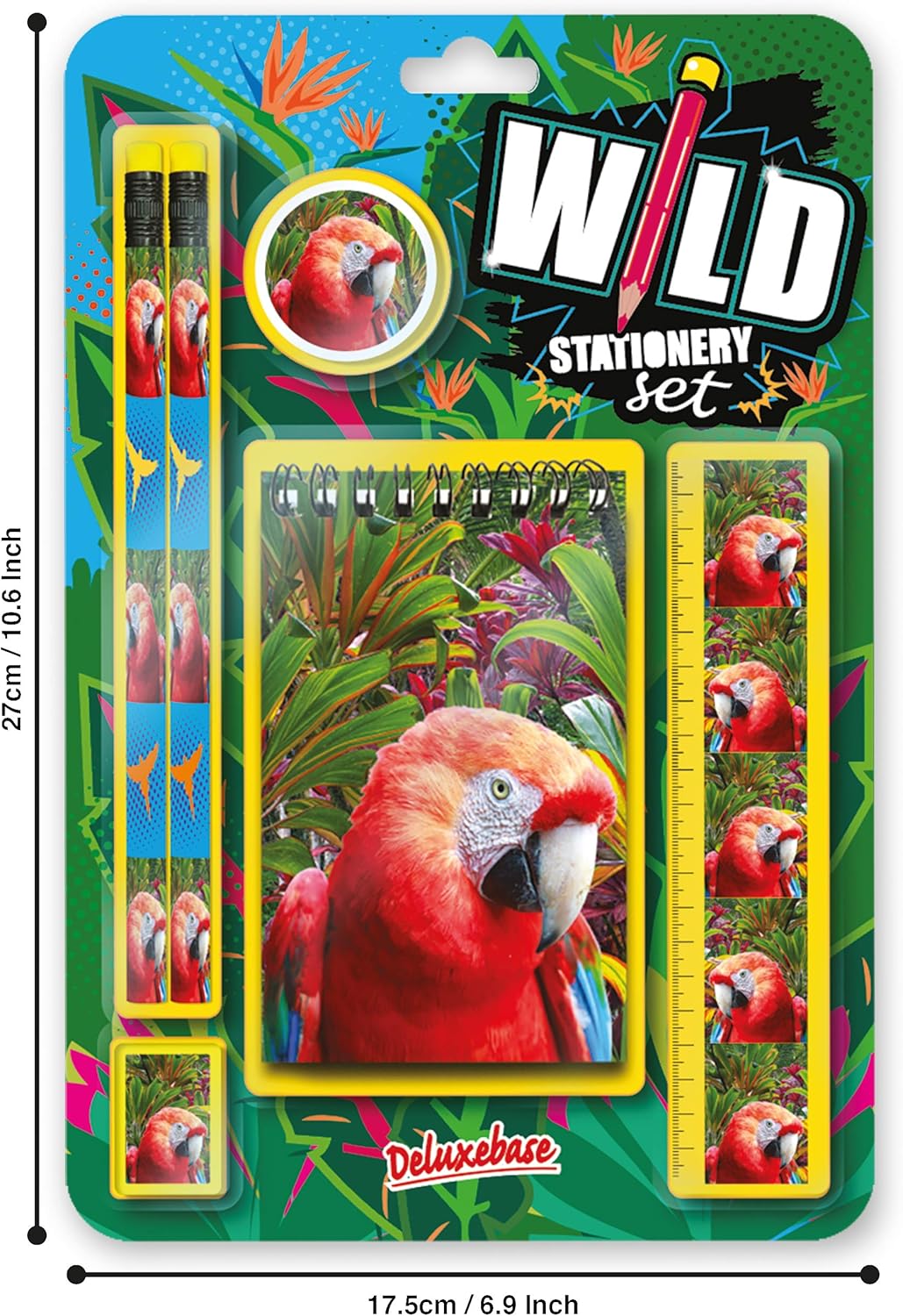 Deluxebase Wild Stationery Set - Dolphin from Animal Stationery Sets with 2 Pencils, Eraser, Pencil Sharpener, Ruler & Cute Notebook. Ideal Office Supplies, Desk Accessories & College Essentials.