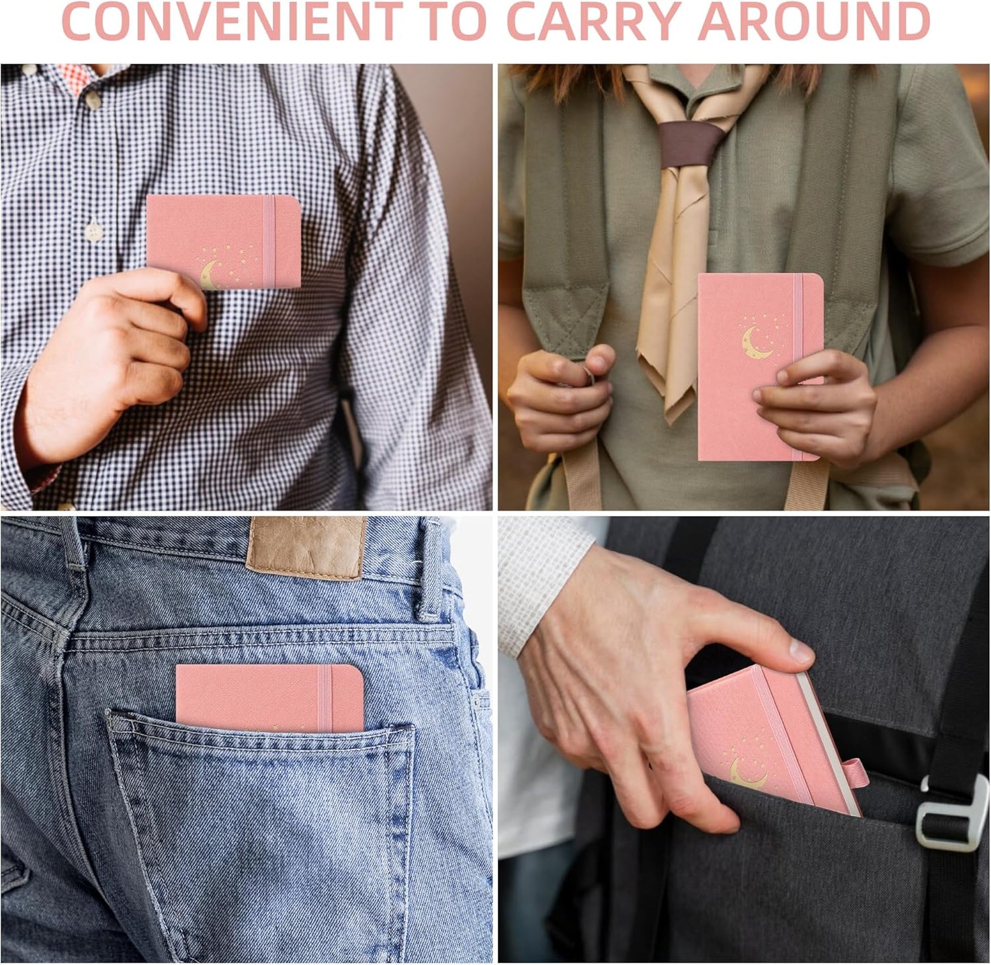 BOBO RABBIT 3 Pack Pocket Small Notebooks Total 600 Pages A6 Moon Star Aesthetic Mini Compact Journal Notebook For Note Taking Journaling Hardcover Leather College Ruled Lined Note Pads for Women Men Travel Office School
