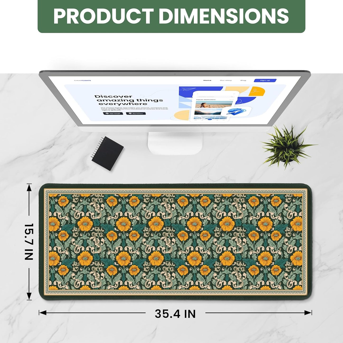 Large Mouse Pad for Desktop, Cute Desk Mat Pad Protector for Work & Gaming, Aesthetic Pretty Anti-Slip Laptop Blotter Cover for Office School Home Supplies, Wildflowers, 31.5" x 11.8"