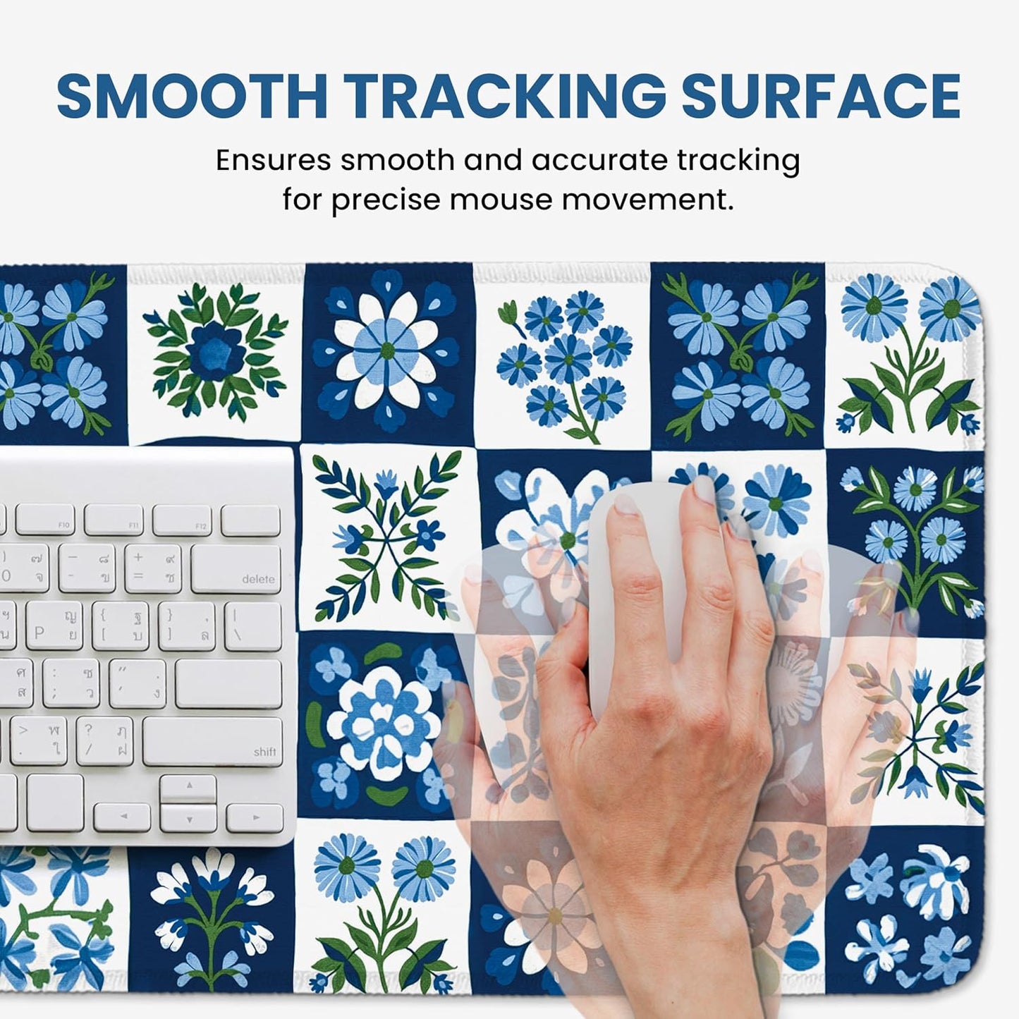 Large Mouse Pad for Desktop, Cute Desk Mat Pad Protector for Work & Gaming, Aesthetic Pretty Anti-Slip Laptop Blotter Cover for Office School Home Supplies, Wildflowers, 31.5" x 11.8"
