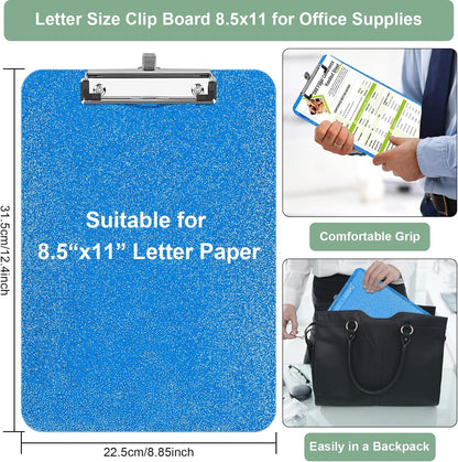 SFLHHDM 1 Pcs Clear Glitter Clipboards, Plastic Clipboard with Pen Holder, Size 8.85 x 12.4 in Shiny Clipboards with Low Profile Clip, Cute Hanging Clipboard for Office School Sparkly Clip Board-Pink