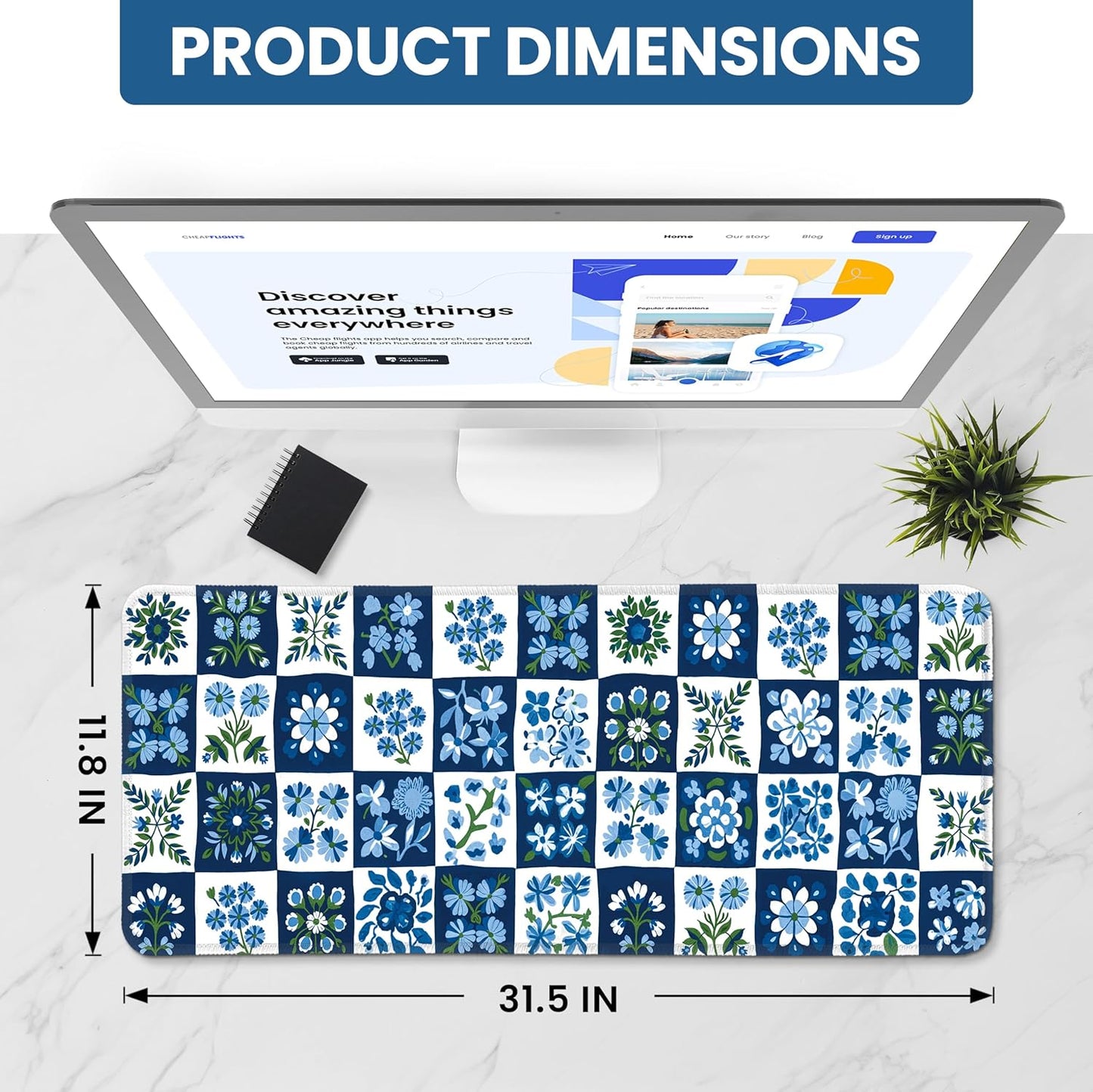 Large Mouse Pad for Desktop, Cute Desk Mat Pad Protector for Work & Gaming, Aesthetic Pretty Anti-Slip Laptop Blotter Cover for Office School Home Supplies, Wildflowers, 31.5" x 11.8"