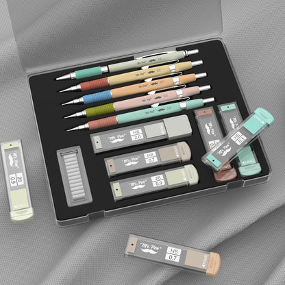 Mr. Pen- Art Mechanical Pencil Set, 5 Vintage Mechanical Pencils (0.3, 0.5, 0.7, 0.9, 2.0mm), 5 HB Lead Refills & 10 Eraser Refills, Precision Drawing Pencils for Sketching, Writing & Artwork