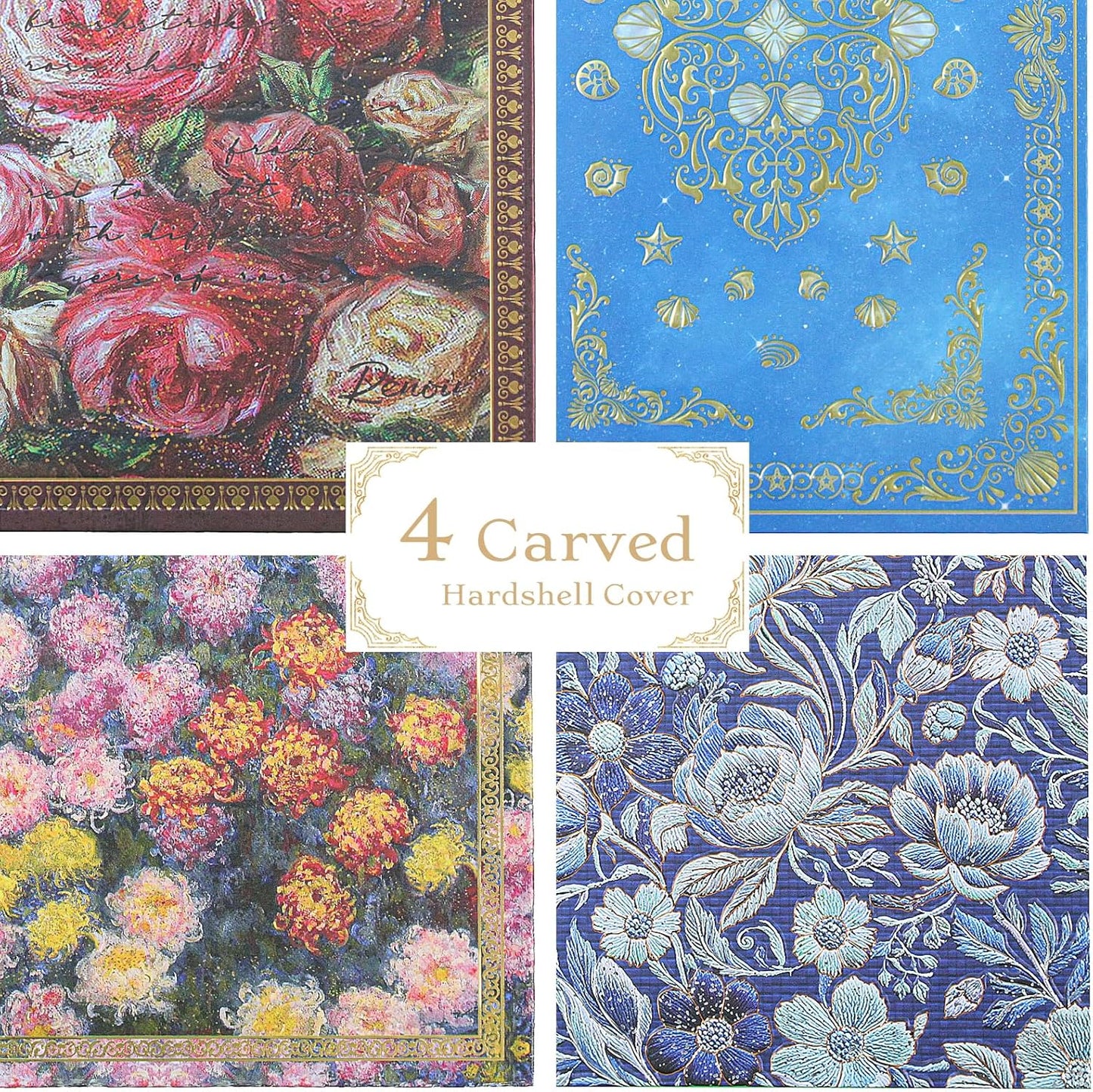 Hardcover Lined Journal - 224 Pages 100GSM Thick Paper A5 Notebook with Gilded Edges, Elegant Blue Damask Floral Pattern, Classic Aesthetic Diary for Women