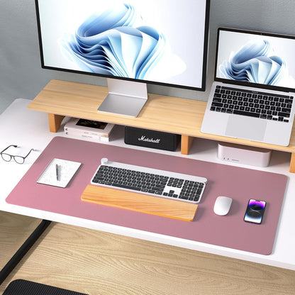 Aothia Leather Office Desk Pad Protector, Non-Slip PU Leather Desk Blotter, Waterproof Laptop Writing Mouse Pad for Office and Home, Black, 31.5" x 15.7" - Colors B