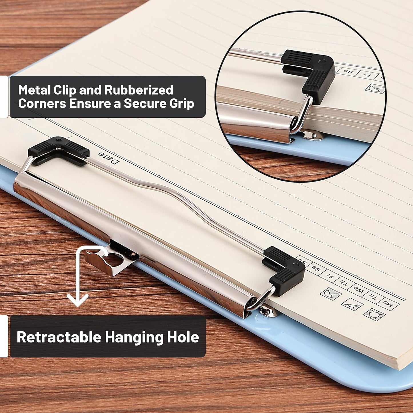 Mr. Pen- Plastic Clipboard, Letter Size, Black, Clipboard Plastic, Low-Profile Metal Clip with Retractable Hanging Hole