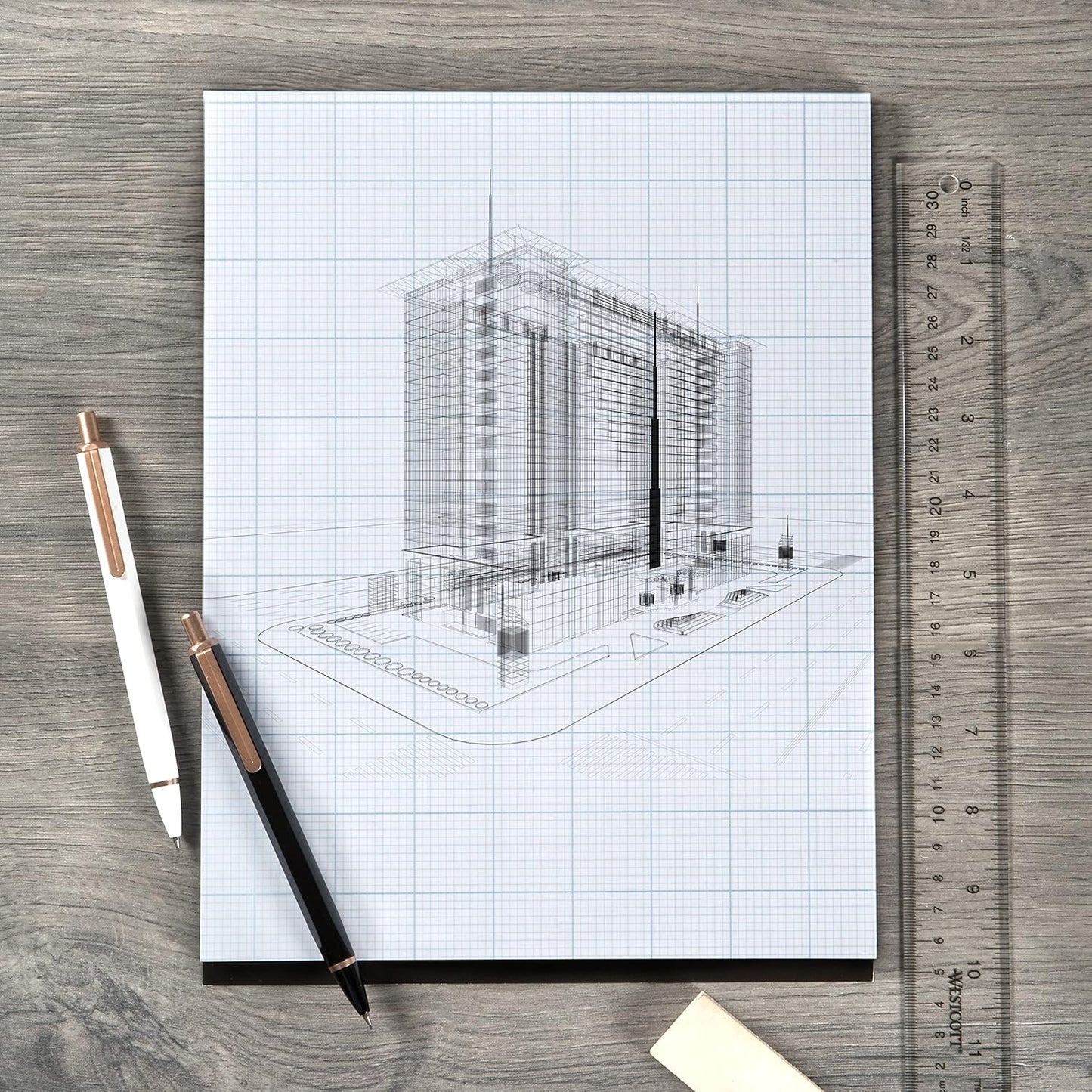 Bienfang Designer Grid Paper Pad, 8x8 Cross Section, 11 x 17 inches, 50 sheets
