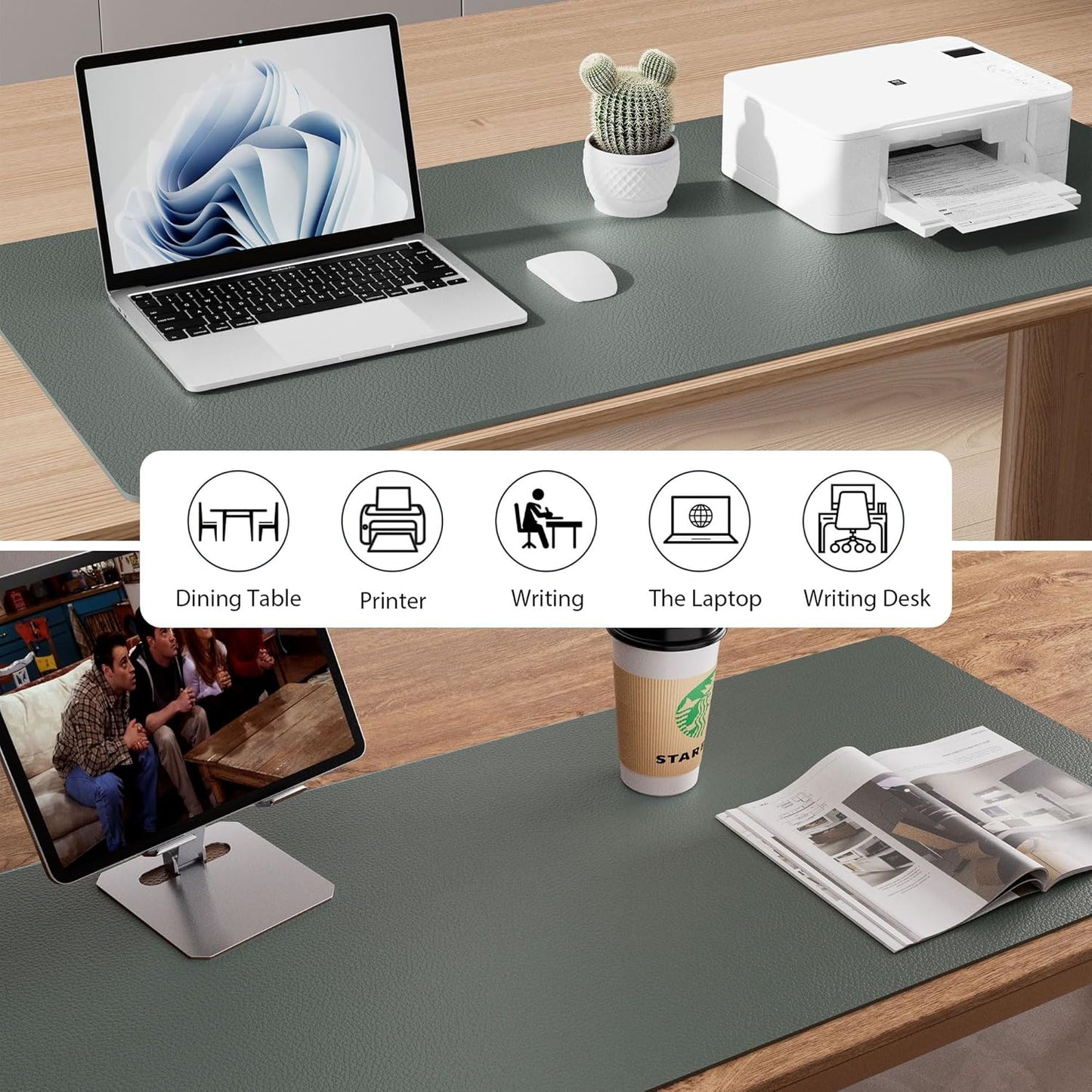 Aothia Leather Desk Pad Protector, Mouse Pad, Office Desk Mat, Non-Slip PU Leather Desk Blotter, Laptop Desk Pad, Waterproof Desk Writing Pad for Office and Home (Black,36" x 17") - Colors B