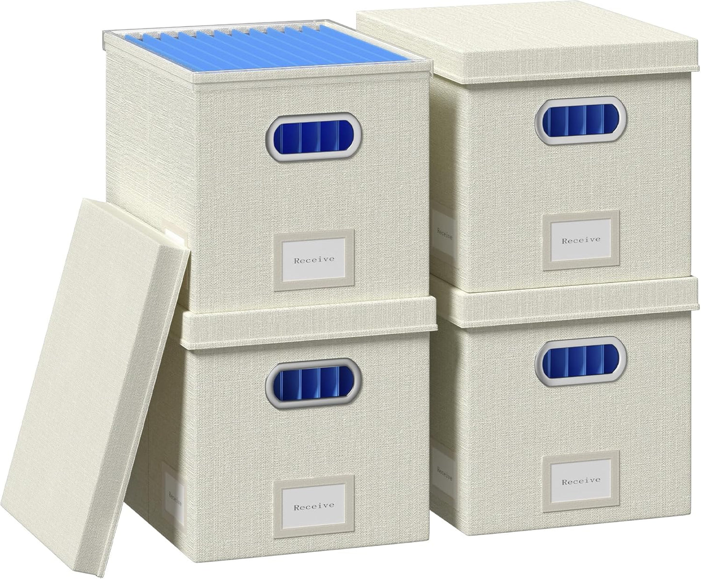 File Organizer Box - File Boxes for Hanging Files with Lid Set of 2 Decorative Hanging Folders Letter Size Organizer with One-Piece Plastic Frame Slides (Grey, 13.2 * 10.1 * 10.1in(2Pack))