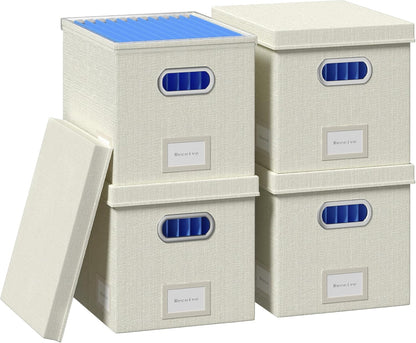 File Organizer Box - File Boxes for Hanging Files with Lid Set of 2 Decorative Hanging Folders Letter Size Organizer with One-Piece Plastic Frame Slides (Grey, 13.2 * 10.1 * 10.1in(2Pack))
