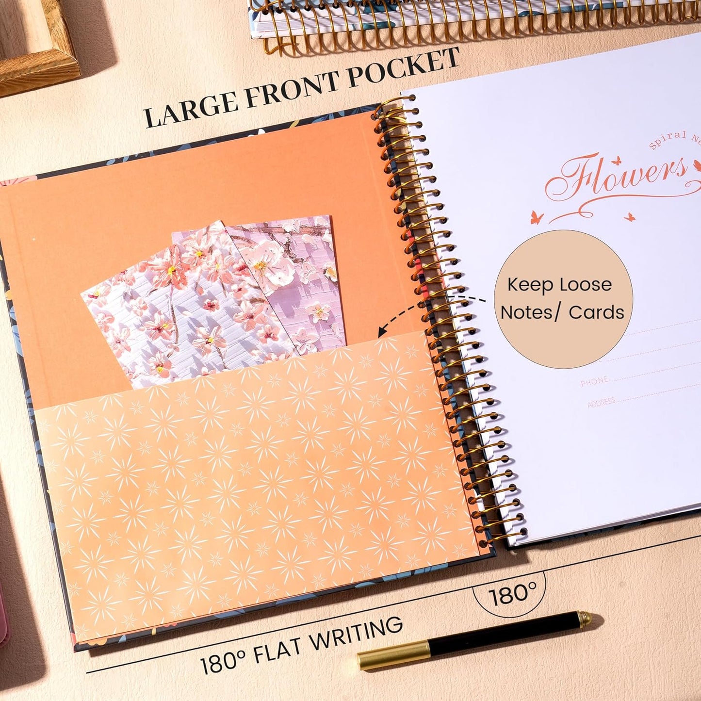 CAGIE Spiral Notebook Journal 8.5 x 11 Hardcover Notebooks College Ruled with Large Pockets Aesthetic Floral Note Book Spiral Bound Notebooks for Work Note Taking Women Writing School, 200 Pages