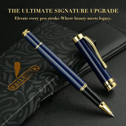 BEILUNER Ballpoint Pens, Stunning Black Chrome Metal Pen with Golden Trim, Best Ball Pen Gift Set for Men & Women, Professional, Executive, Office, Nice Pens-Gift Box with 0.5mm Black Extra Refill