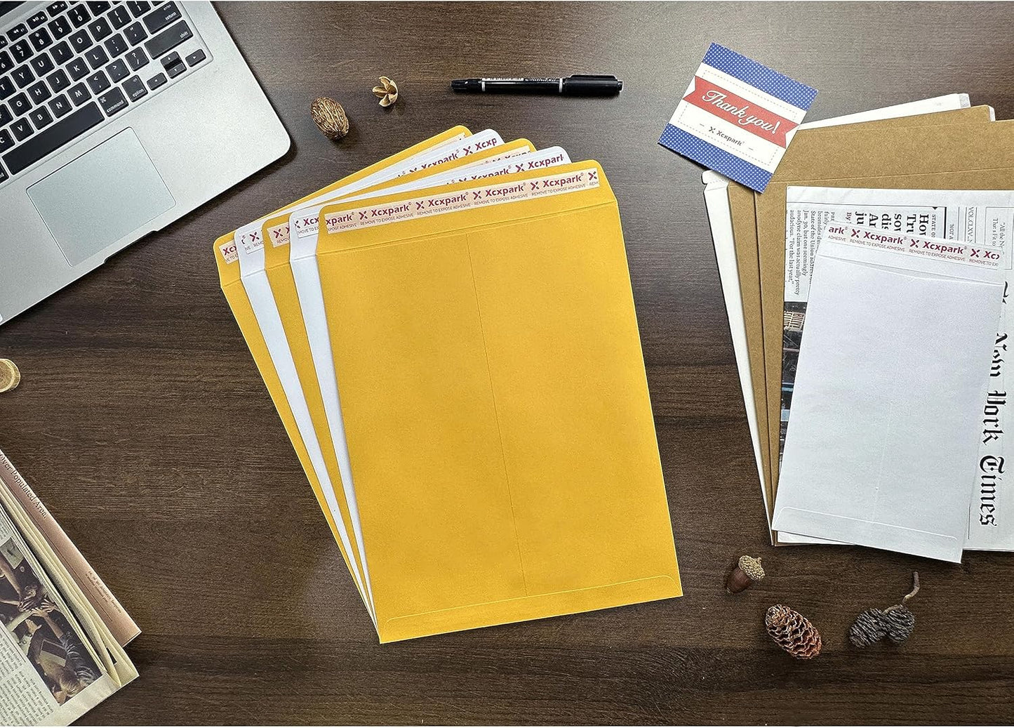 Xxcxpark 250 PCS 6x9 inches Security Catalog Envelopes Printable Self Seal Envelopes, Anti Tear brown Kraft Envelopes for Invitation Cards, Pictures, Photos, Documents