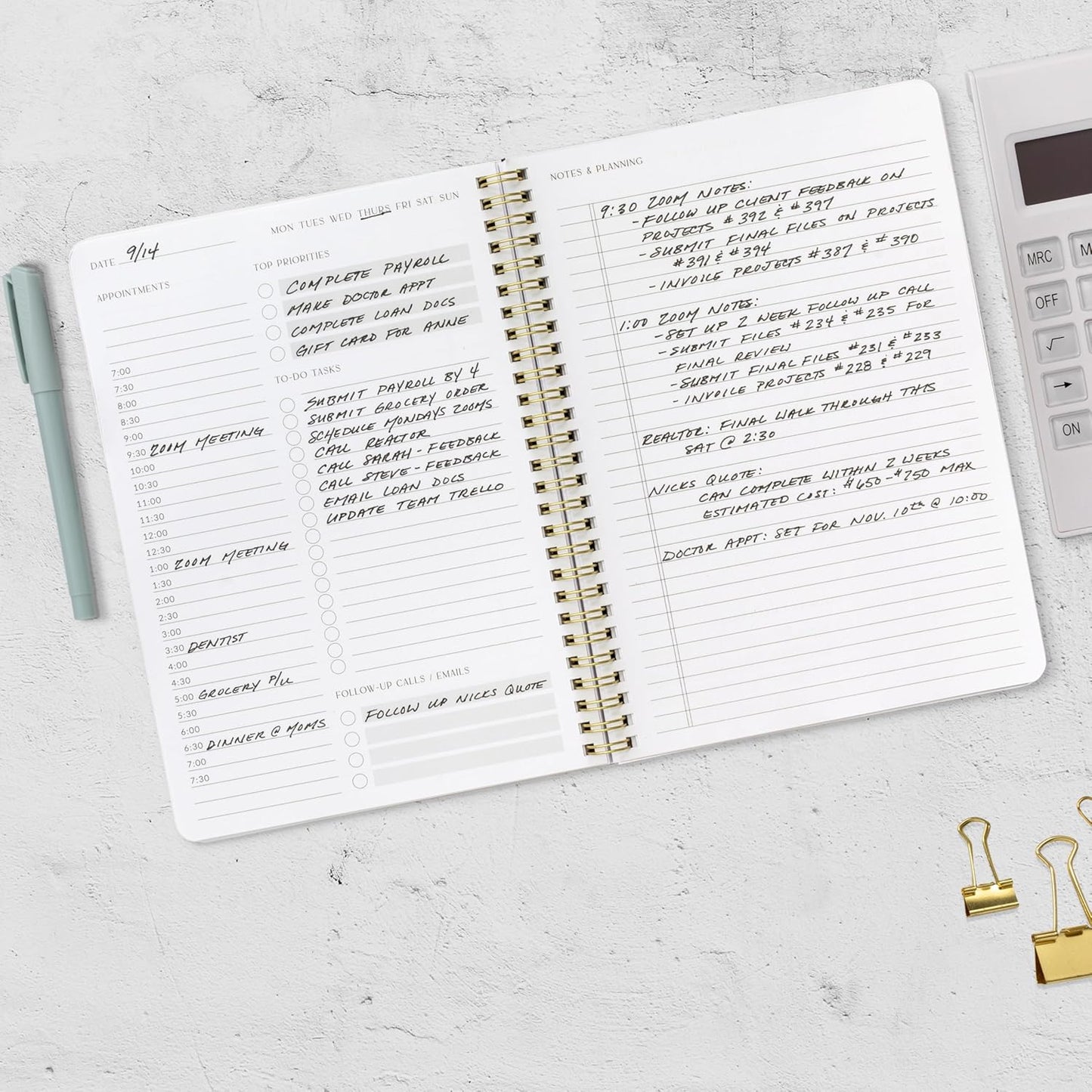 Beautiful Daily Planner And Notebook With Hourly Schedule - Aesthetic Spiral To do List Notepad to Easily Organize Your Tasks And Appointments - Stylish Book And School Or Office Supplies For Women
