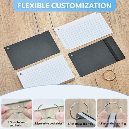 NEEWAY Ruled Index Cards with Ring 3x5 Inches, 200 Count Note Cards Lined, Flash Cards with Rings for Studying, Home and Office (Black)