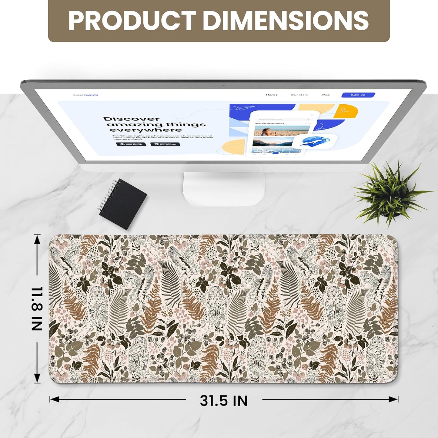 Large Mouse Pad for Desktop, Cute Desk Mat Pad Protector for Work & Gaming, Aesthetic Pretty Anti-Slip Laptop Blotter Cover for Office School Home Supplies, Wildflowers, 31.5" x 11.8"