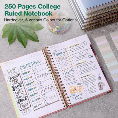College Ruled Notebook, Spiral Notebook, Leather Hardcover Notebook Journal for Women Men, 5 Subject Notebook with Dividers, Journaling Notebooks for Work School, B5 Lined Notebook, 8" x 10", Teal