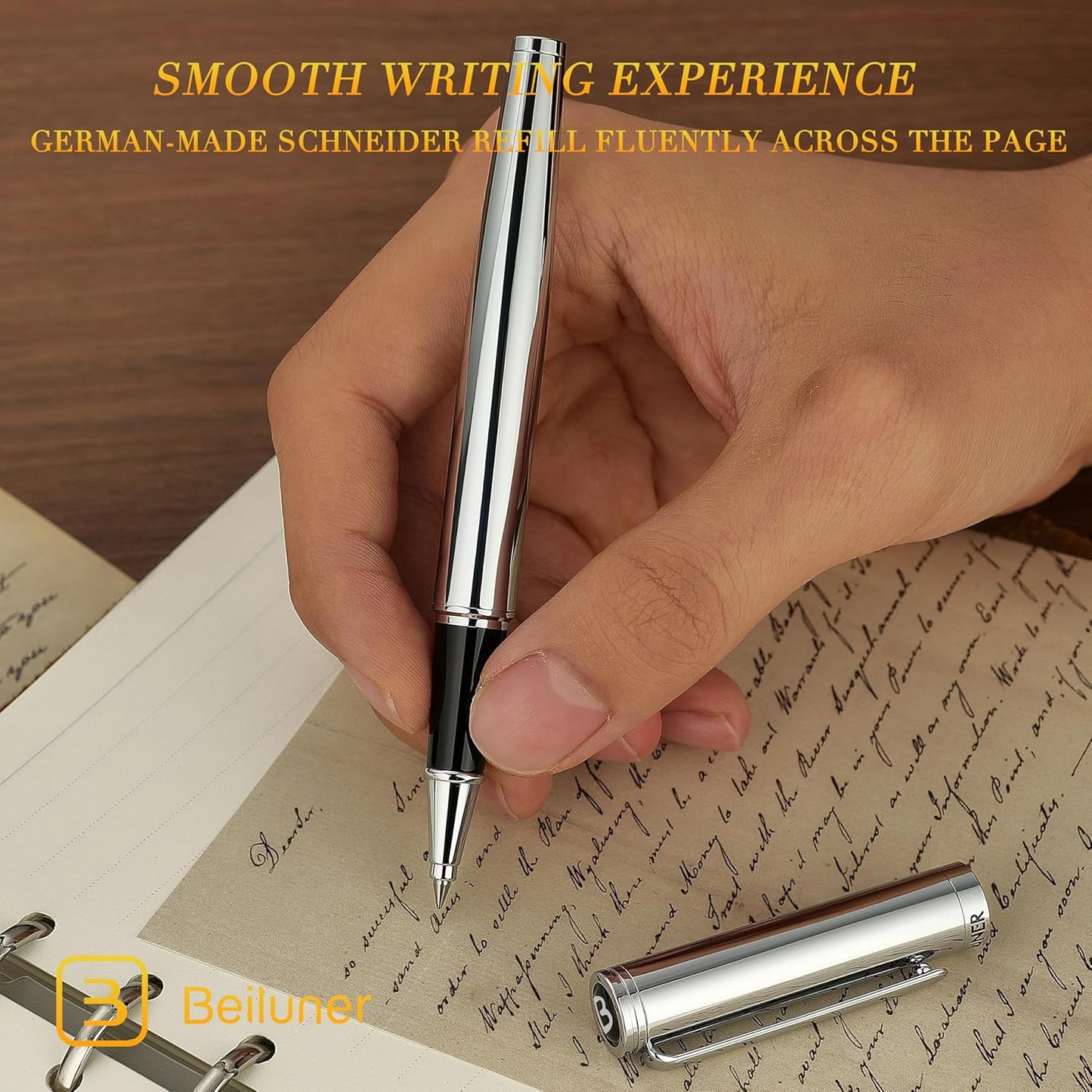 BEILUNER Luxury Rollerball Pen, Stunning Green Lacquer with 24K Gold Trim,Noble and Elegant Designs,Schneider Ink Refill, Best Gift Set for Men & Women, Refillable, Executive Writing, Nice Pens