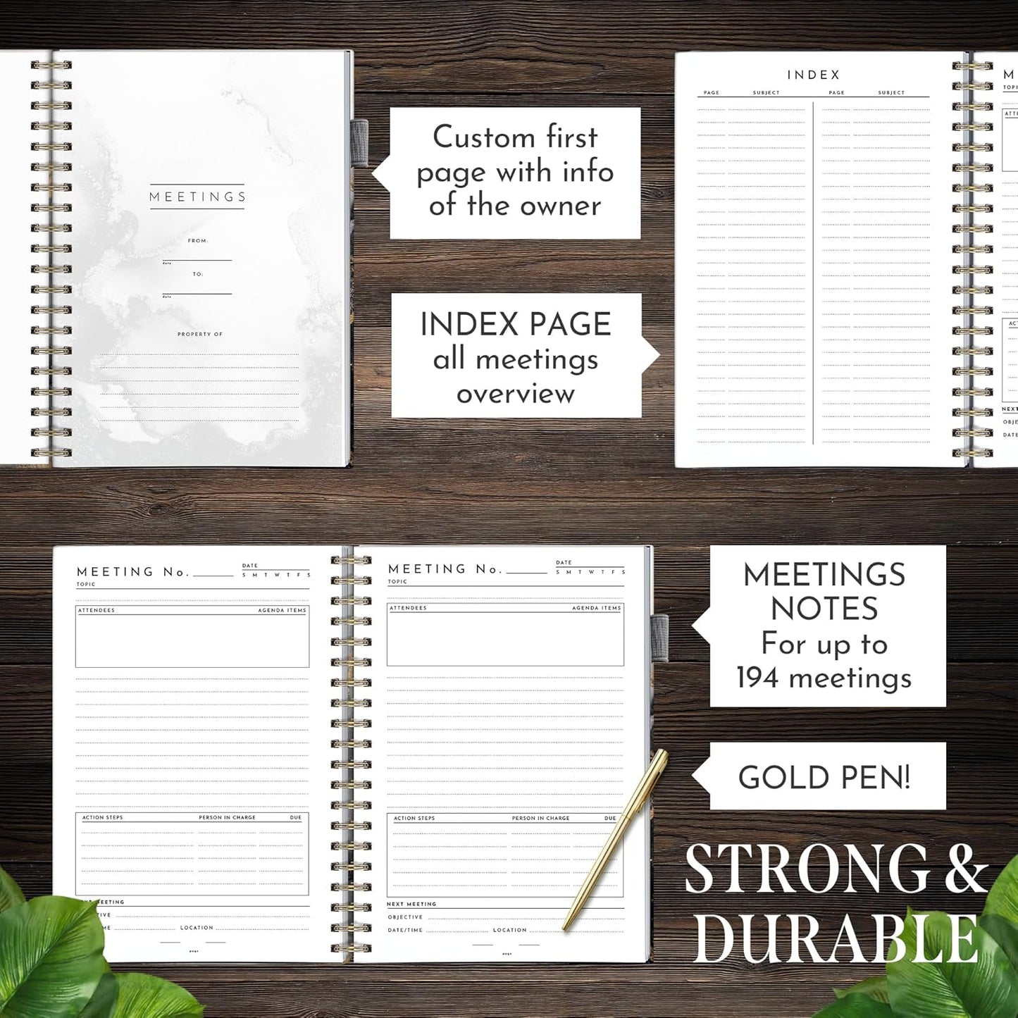 Executive Professional Meeting Notebook with Pen - High-End Hardcover Business Planner Organizer for Work, School & Office, 10.5" x 8", 200 Pages
