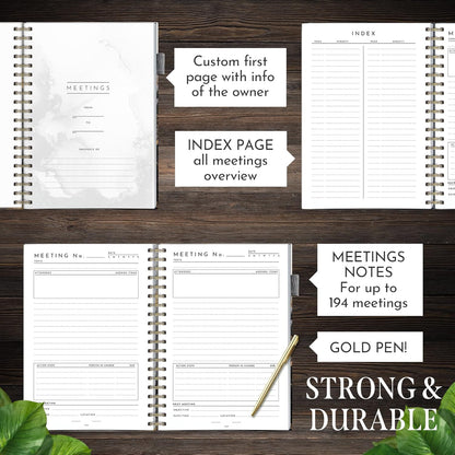 Executive Professional Meeting Notebook with Pen - High-End Hardcover Business Planner Organizer for Work, School & Office, 10.5" x 8", 200 Pages