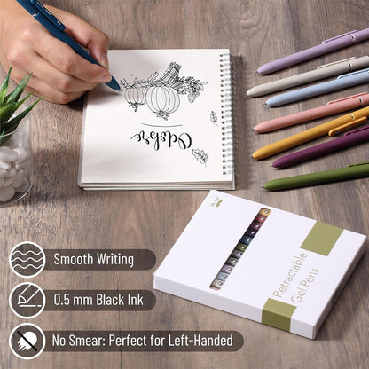 Mr. Pen- Retractable Gel Pens, 12 Pack, Morandi and Vintage Barrels, Fast Dry, Black Gel Pens Fine Point 0.5mm, Aesthetic Pens for Journaling