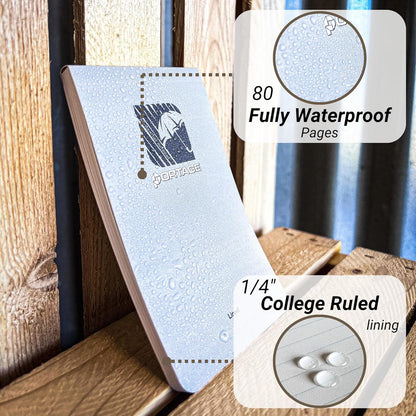 Portage Notebooks - 4 Pack Waterproof Notebook, Made From Recycled Stone Waste, Small Notepad, All Weather Notebook, Write in any Weather - 3x5 In, 40 Lined Sheets, Variety 4 Pack