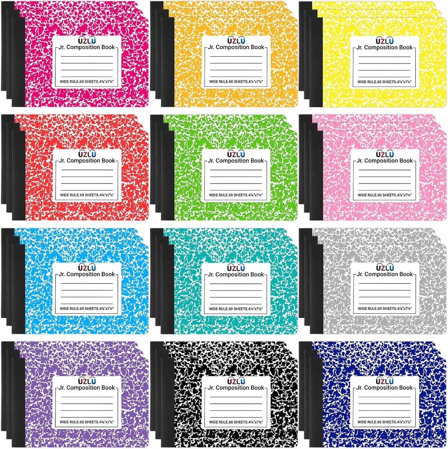 24 Pack 9.75 x 7.5 in Large Composition Notebooks Bulk 12 Color Wide Ruled Composition Books Marble Journal Notebook 60 Sheets per Book for Aldult Student College Office Back to School Supplies