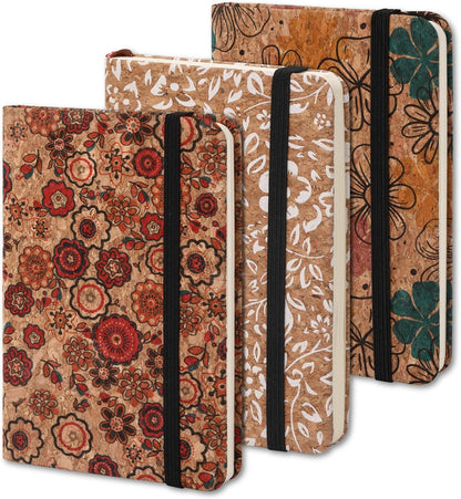 BOBO RABBIT 3 Pack Pocket Journal Notebooks Small Mini Notebook for Note Taking Little Compact A6 Size Hardcover Cork Notepads for School Office Traveler Diary, 3.7"x5.7", Total 600 Pages