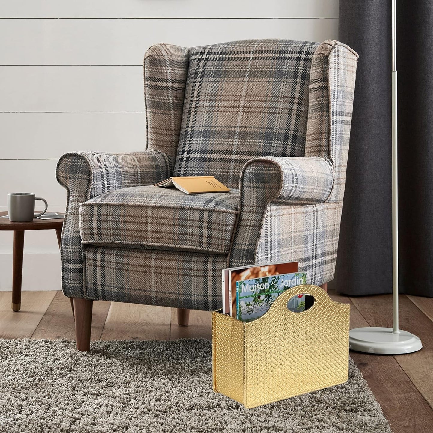 HofferRuffer Magazine Basket Holder, Foldable Magazine Rack, Document File Holder Organizer, File Folder, Newspaper Storage Bin Organizer for Home or Office (Brown)