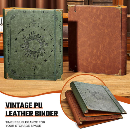 Ovesmusl Leather 3 Ring Binder Fits 8.5"x11" Letter Size Paper, 1 Inch Round Ring Binder Holds 200 Sheets, Notebook Cover Loose Leaf Organizer, Green Tree