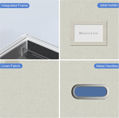 File Organizer Box - File Boxes for Hanging Files with Lid Set of 2 Decorative Hanging Folders Letter Size Organizer with One-Piece Plastic Frame Slides (Grey, 13.2 * 10.1 * 10.1in(2Pack))