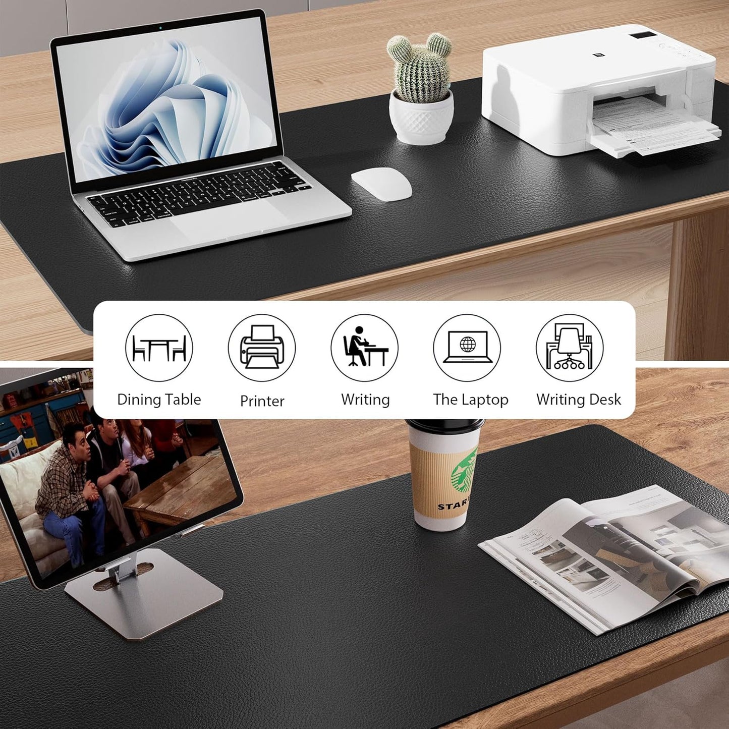 Aothia Leather Desk Pad Protector, Mouse Pad, Office Desk Mat, Non-Slip PU Leather Desk Blotter, Laptop Desk Pad, Waterproof Desk Writing Pad for Office and Home (Black,36" x 17") - Colors A